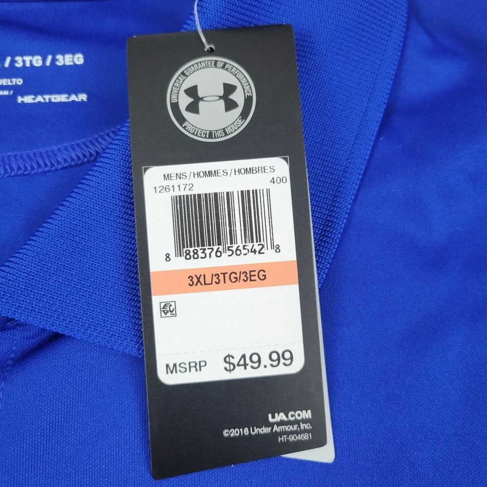 Under Armour Polo Shirt Mens 3XL Blue HeatGear Performance‎ Brandeis Logo Golf